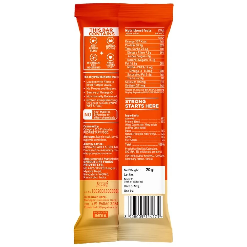 Yoga Bar 20g Protein Bar - Almond Fudge, No Added Sugar, Loaded With Fibre, 70g-2.webp